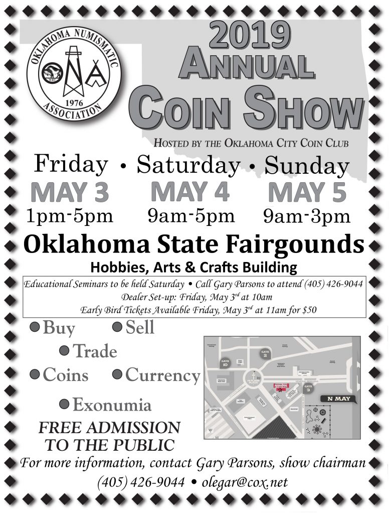 2019 Oklahoma Numismatic Association Spring Coin Show Flyer
